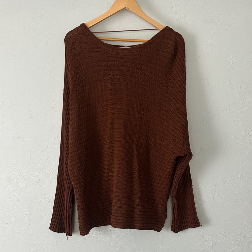 Free People Ribbed Knit Tunic Sweater in Deep Brown